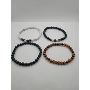 Mens Lot Of 4 Natural Stone Beaded Stretched Bracelets Size 6.5-7 Inches